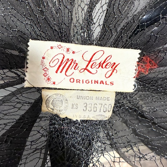 50s Mr. Lesley Veiled Cocktail Hat Black UNION MADE USA Vintage - Picture 7 of 8